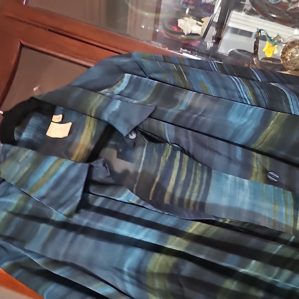 Jones New York Striped Blue and Green Button-Up Shirt Woman Sz 2x